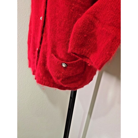 Vtg Nieman Marcus OId Money Angora Blend Cozy Red Cardigan Sweater Womens Large - Picture 3 of 7